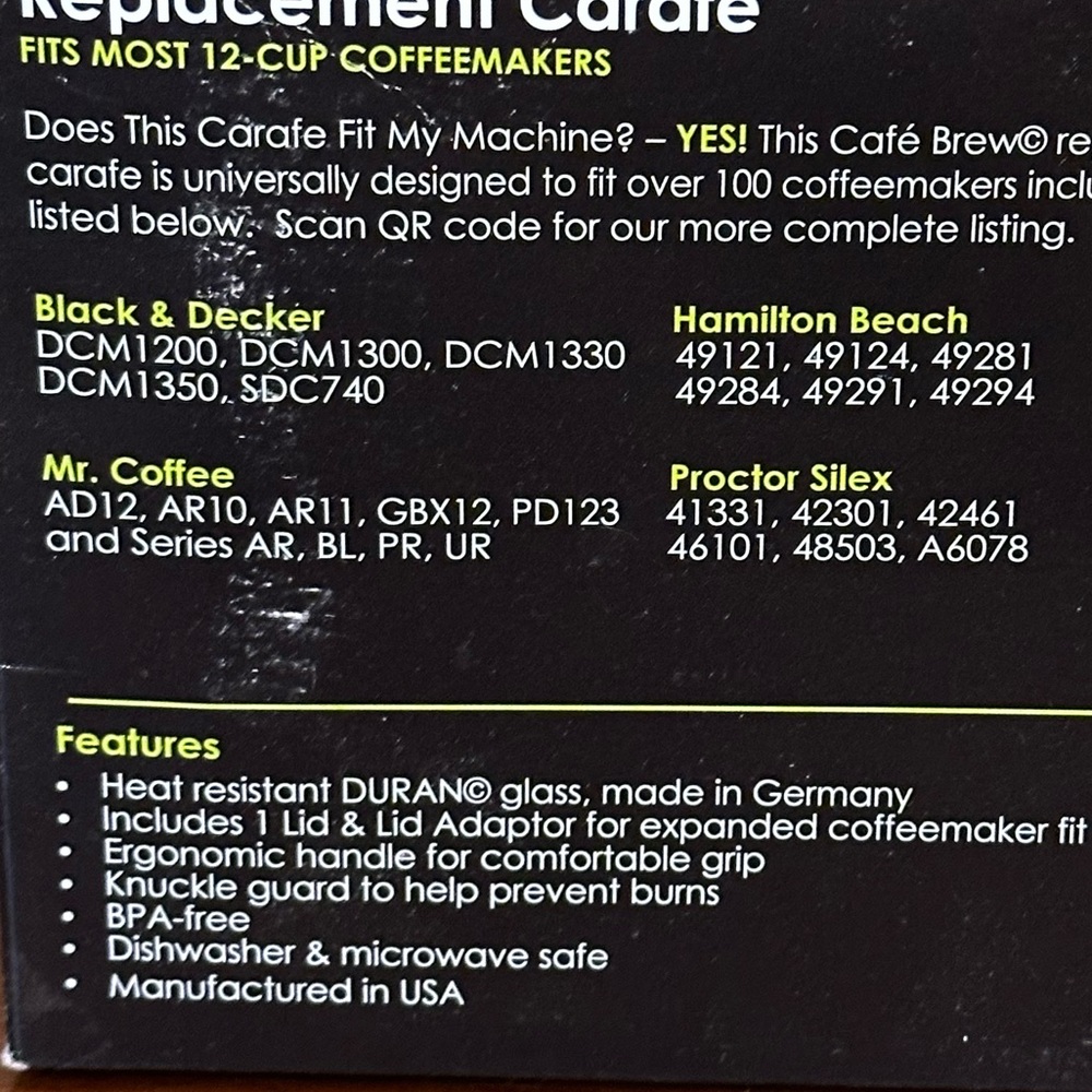 🌟HP🌟NIB 12 Cup Universal Glass Replacement Carafe Automatic for Coffee Maker - Picture 8 of 8